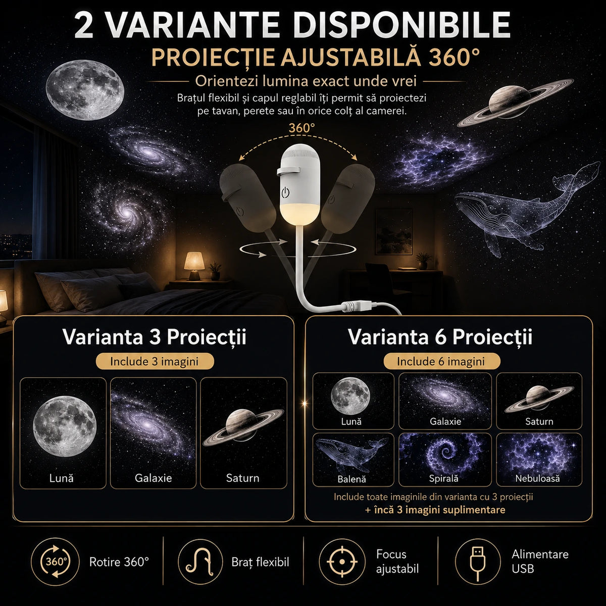 Proiector Ambiental Lunara by SMARTR – cu Imagini Interschimbabile